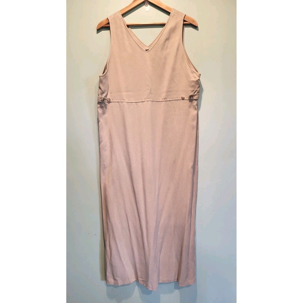 LT Modern Perspectives Beige Sleeveless Modest Mature Jumper Maxi Dress 14p